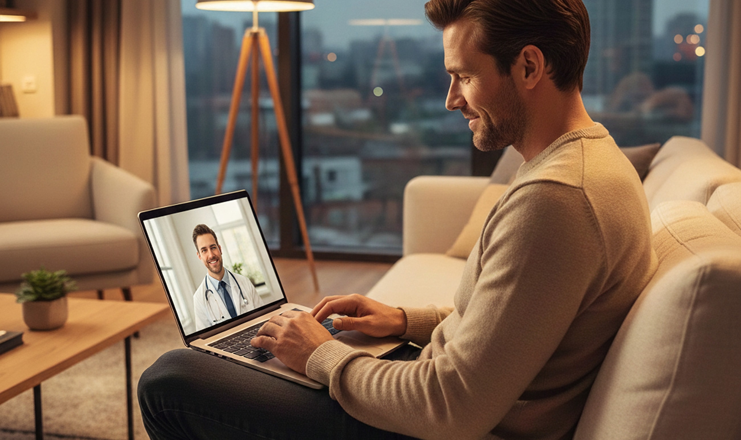 Woman stretching outdoors at sunset wearing headphones.