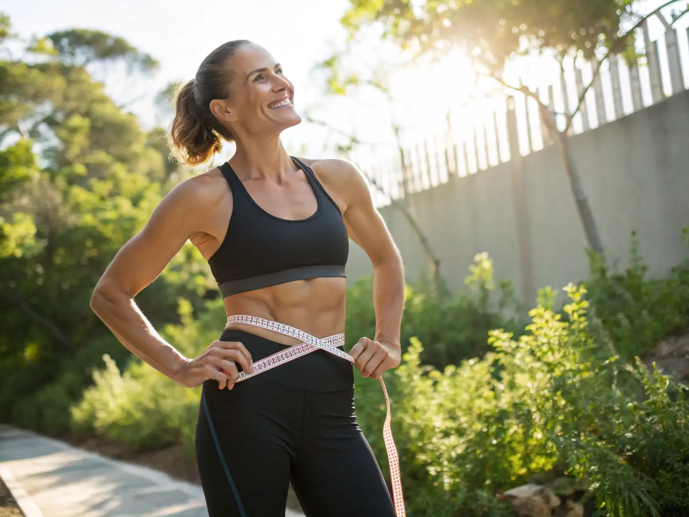 An image of a healthy, active individual holding a measuring tape, symbolizing weight management and vitality.